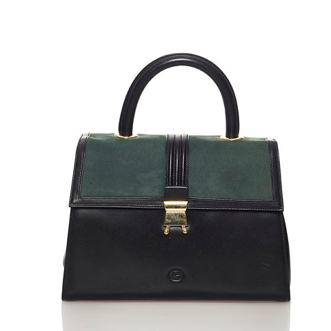 ゲラルディーニ ハンドバッグ ブラック モスグリーン レザー スウェード レディース GHERARDINI 【中古】