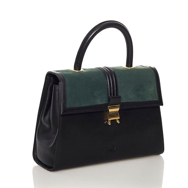 ゲラルディーニ ハンドバッグ ブラック モスグリーン レザー スウェード レディース GHERARDINI 【中古】