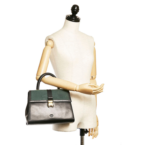 ゲラルディーニ ハンドバッグ ブラック モスグリーン レザー スウェード レディース GHERARDINI 【中古】