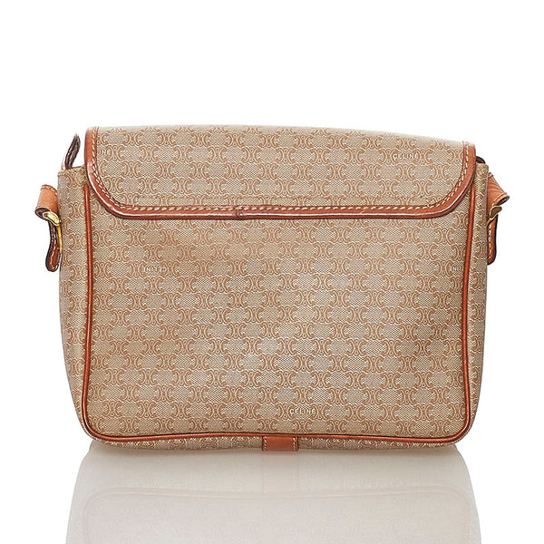 セリーヌ マカダム ショルダーバッグ ベージュ ブラウン PVC レザー レディース CELINE 【中古】
