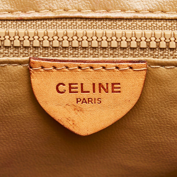 セリーヌ マカダム ショルダーバッグ ベージュ ブラウン PVC レザー レディース CELINE 【中古】