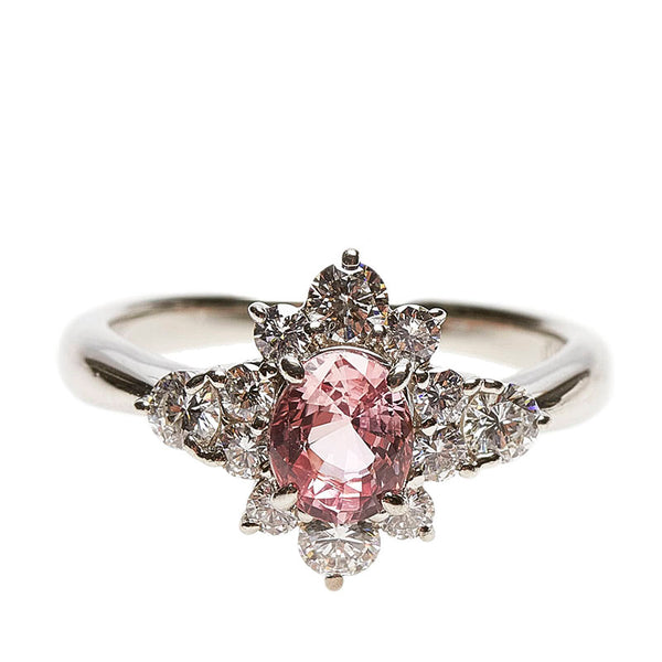 Pt900 プラチナ パパラチアサファイア1.00ct ダイヤ0.68ct リング 指輪 レディース 13号 【中古】
