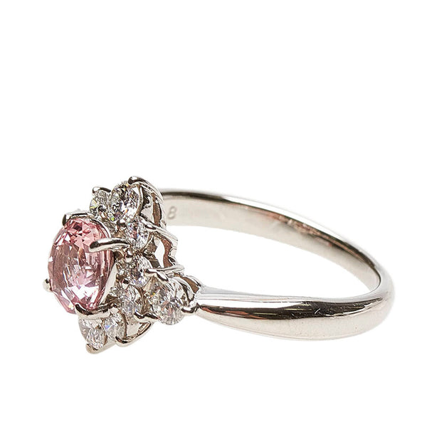 Pt900 プラチナ パパラチアサファイア1.00ct ダイヤ0.68ct リング 指輪 レディース 13号 【中古】