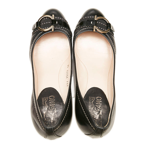 サルヴァトーレフェラガモ ガンチーニ パンプス ブラック レザー レディース Salvatore Ferragamo 【中古】