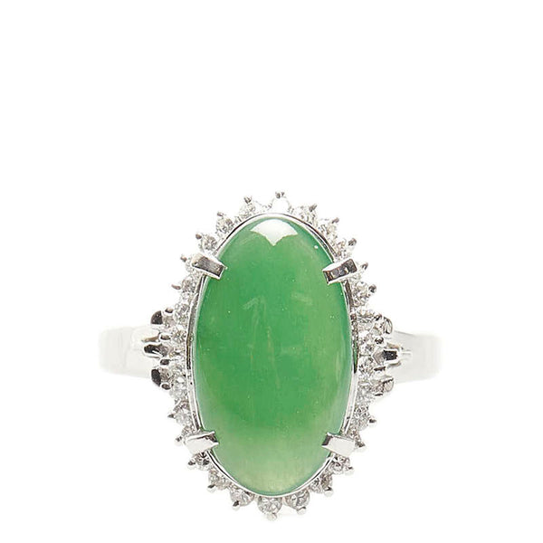 Pt900 プラチナ ひすい4.38ct ダイヤ0.37ct リング 指輪 レディース 15号 【中古】