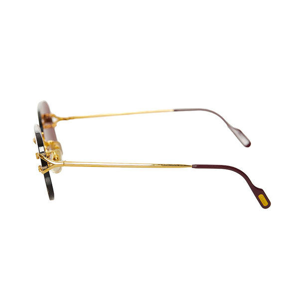 カルティエ ツーポイント リムレス スクエア  サングラス ゴールド ブラウン メッキ メンズ CARTIER 【中古】