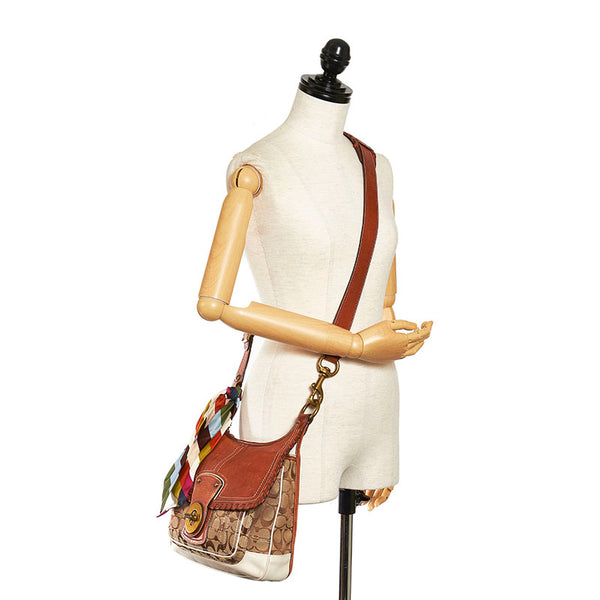 コーチ シグネチャー 斜め掛け ショルダーバッグ 10373 ブラウン ベージュ キャンバス レザー レディース COACH 【中古】