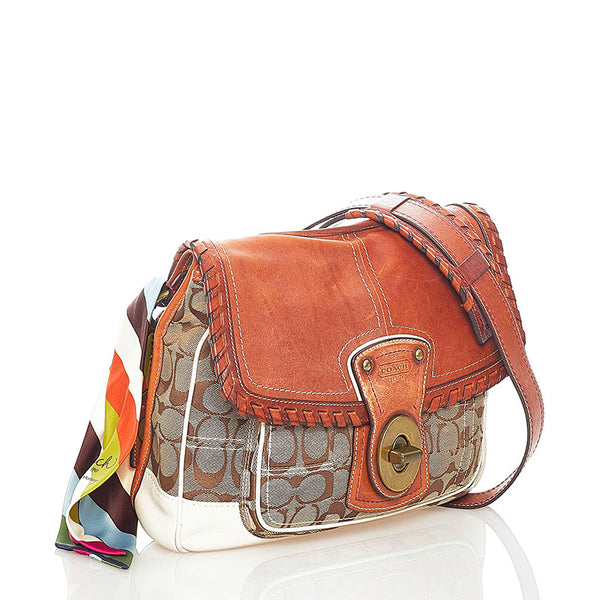 コーチ シグネチャー 斜め掛け ショルダーバッグ 10373 ブラウン ベージュ キャンバス レザー レディース COACH 【中古】