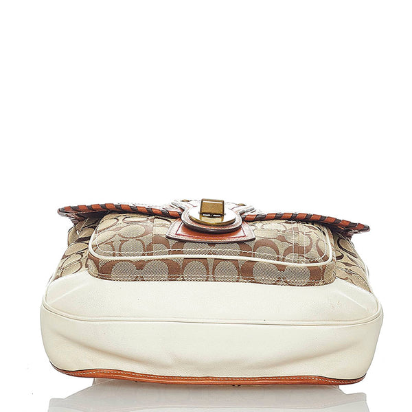 コーチ シグネチャー 斜め掛け ショルダーバッグ 10373 ブラウン ベージュ キャンバス レザー レディース COACH 【中古】