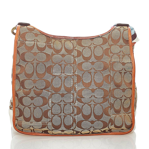 コーチ シグネチャー 斜め掛け ショルダーバッグ 10373 ブラウン ベージュ キャンバス レザー レディース COACH 【中古】