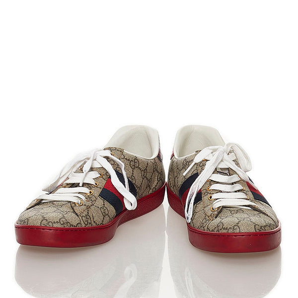 グッチ GGスプリーム シェリーライン スニーカー 429445 ベージュ  PVC レザー メンズ GUCCI 【中古】