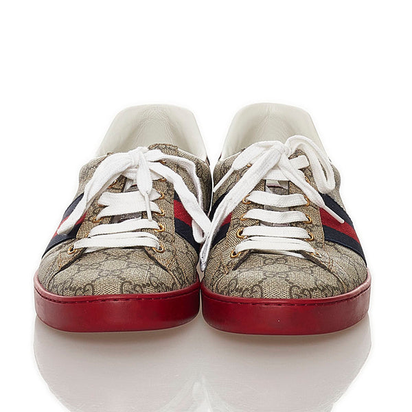 グッチ GGスプリーム シェリーライン スニーカー 429445 ベージュ  PVC レザー メンズ GUCCI 【中古】