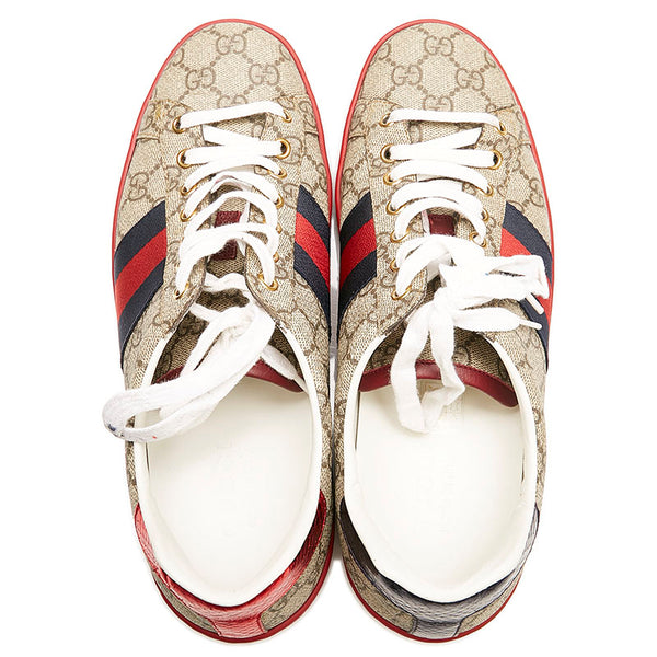 グッチ GGスプリーム シェリーライン スニーカー 429445 ベージュ  PVC レザー メンズ GUCCI 【中古】