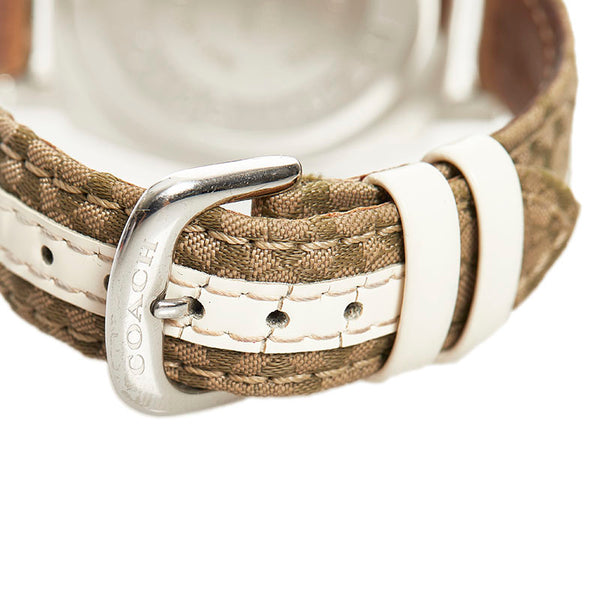 コーチ エプソンムーブ 腕時計 CA.43.3.14.0444 クオーツ シルバー文字盤 ステンレススチール キャンバス レザー メンズ COACH 【中古】