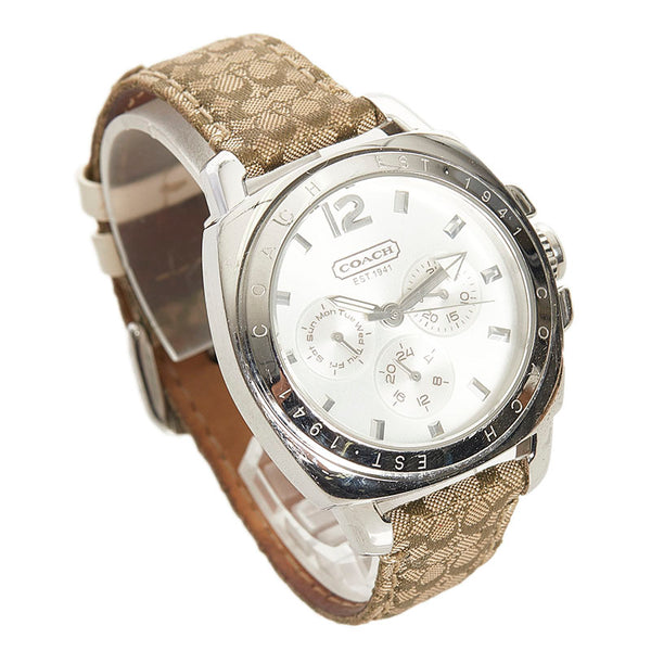 コーチ エプソンムーブ 腕時計 CA.43.3.14.0444 クオーツ シルバー文字盤 ステンレススチール キャンバス レザー メンズ COACH 【中古】