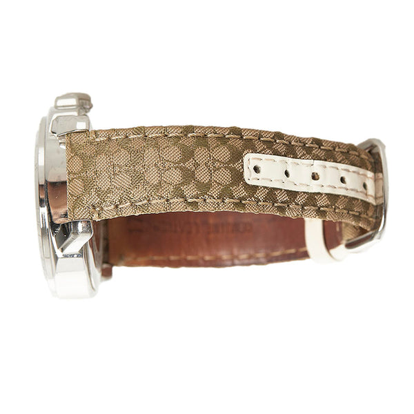 コーチ エプソンムーブ 腕時計 CA.43.3.14.0444 クオーツ シルバー文字盤 ステンレススチール キャンバス レザー メンズ COACH 【中古】