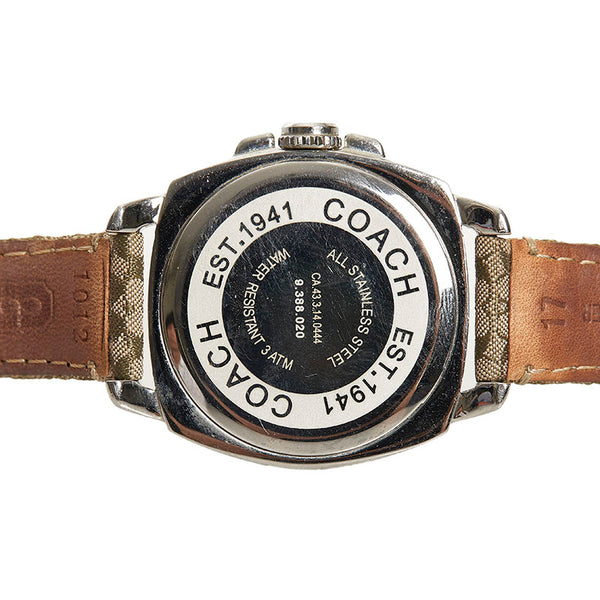 コーチ エプソンムーブ 腕時計 CA.43.3.14.0444 クオーツ シルバー文字盤 ステンレススチール キャンバス レザー メンズ COACH 【中古】