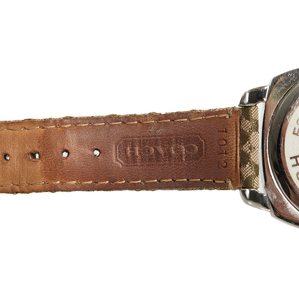 コーチ エプソンムーブ 腕時計 CA.43.3.14.0444 クオーツ シルバー文字盤 ステンレススチール キャンバス レザー メンズ COACH 【中古】