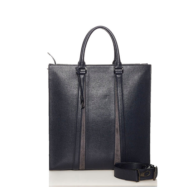 ゼニア トートバッグ ショルダーバッグ 2way ネイビー レザー メンズ Zegna 【中古】