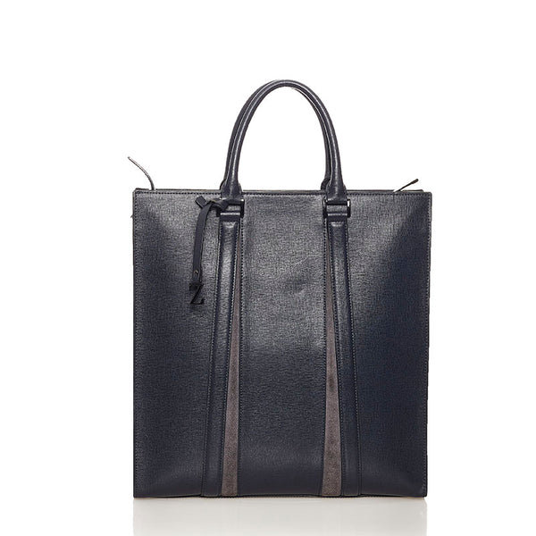 ゼニア トートバッグ ショルダーバッグ 2way ネイビー レザー メンズ Zegna 【中古】