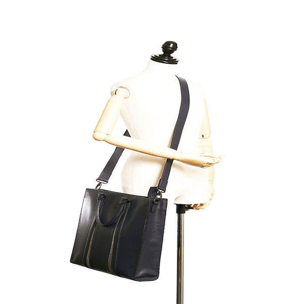 ゼニア トートバッグ ショルダーバッグ 2way ネイビー レザー メンズ Zegna 【中古】