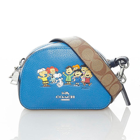 コーチ セレナ × スヌーピー サッチェル 斜め掛け ショルダーバッグ 6490 ブルー レザー レディース COACH 【中古】