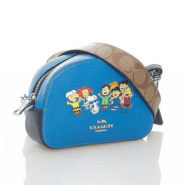 コーチ セレナ × スヌーピー サッチェル 斜め掛け ショルダーバッグ 6490 ブルー レザー レディース COACH 【中古】