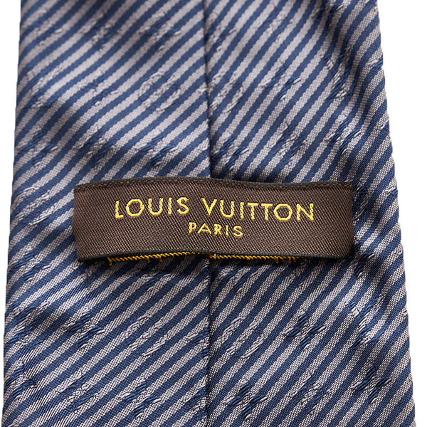 ルイ ヴィトン モノグラム ストライプ ネクタイ ネイビー シルク メンズ LOUIS VUITTON 【中古】