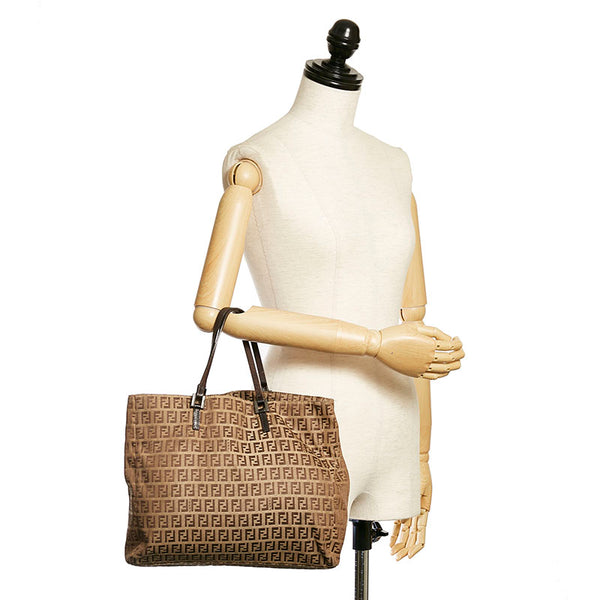 フェンディ ズッキーノ ミニ ハンドバッグ トートバッグ 8BH019 ブラウン レザー レディース FENDI 【中古】