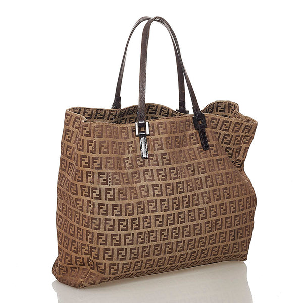 フェンディ ズッキーノ ミニ ハンドバッグ トートバッグ 8BH019 ブラウン レザー レディース FENDI 【中古】
