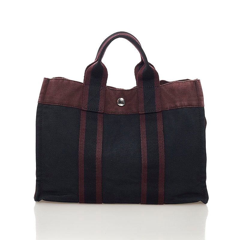 エルメス フールトゥPM トートバッグ ブラック ブラウン キャンバス レディース HERMES 【中古】