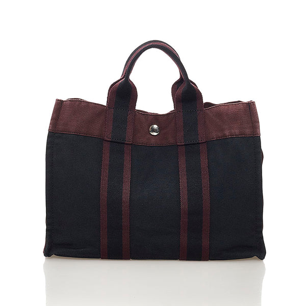 エルメス フールトゥPM トートバッグ ブラック ブラウン キャンバス レディース HERMES 【中古】