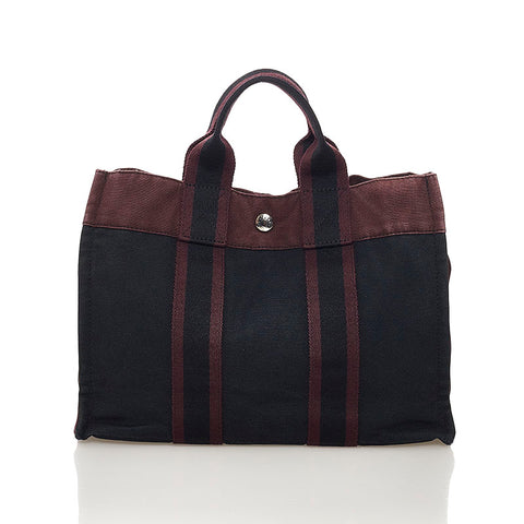 エルメス フールトゥPM トートバッグ ブラック ブラウン キャンバス レディース HERMES 【中古】