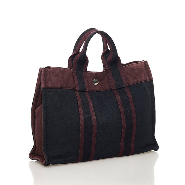 エルメス フールトゥPM トートバッグ ブラック ブラウン キャンバス レディース HERMES 【中古】