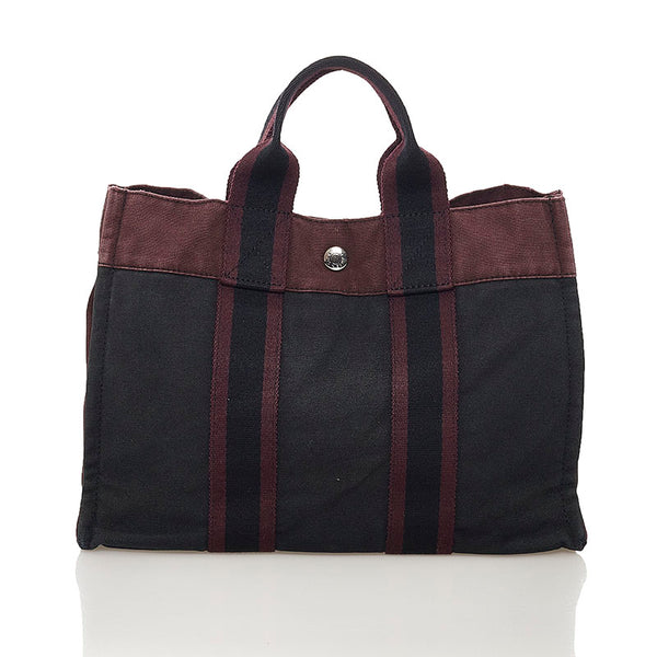 エルメス フールトゥPM トートバッグ ブラック ブラウン キャンバス レディース HERMES 【中古】