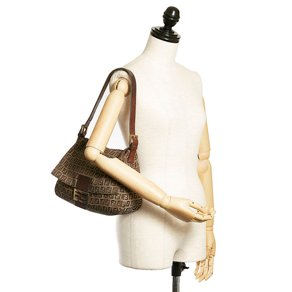 フェンディ マンマバケット ズッキーノ ワンショルダーバッグ ブラウン キャンバス レザー レディース FENDI 【中古】
