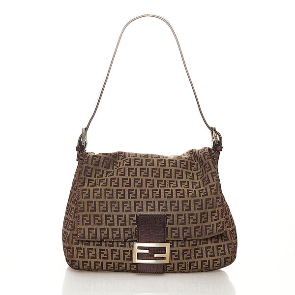 フェンディ マンマバケット ズッキーノ ワンショルダーバッグ ブラウン キャンバス レザー レディース FENDI 【中古】