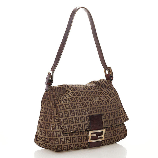 フェンディ マンマバケット ズッキーノ ワンショルダーバッグ ブラウン キャンバス レザー レディース FENDI 【中古】