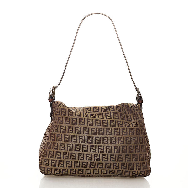フェンディ マンマバケット ズッキーノ ワンショルダーバッグ ブラウン キャンバス レザー レディース FENDI 【中古】