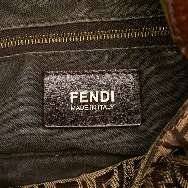 フェンディ マンマバケット ズッキーノ ワンショルダーバッグ ブラウン キャンバス レザー レディース FENDI 【中古】