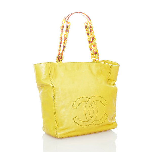 シャネル ココマーク トートバッグ イエロー ラムスキン レディース CHANEL 【中古】