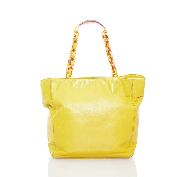 シャネル ココマーク トートバッグ イエロー ラムスキン レディース CHANEL 【中古】