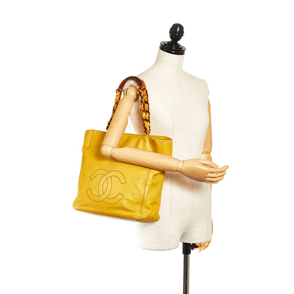 シャネル ココマーク トートバッグ イエロー ラムスキン レディース CHANEL 【中古】