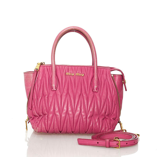 ミュウミュウ マテラッセ ハンドバッグ ショルダーバッグ 2WAY 5BA003 ピンク FUXIA 羊革 レディース MIUMIU 【中古】
