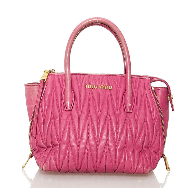 ミュウミュウ マテラッセ ハンドバッグ ショルダーバッグ 2WAY 5BA003 ピンク FUXIA 羊革 レディース MIUMIU 【中古】
