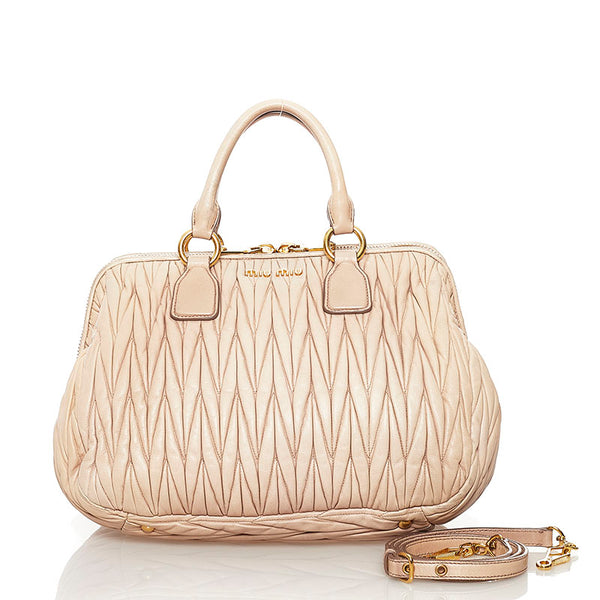 ミュウミュウ マテラッセ　 ハンドバッグ ショルダーバッグ 2WAY ピンクベージュ レザー レディース MIUMIU 【中古】