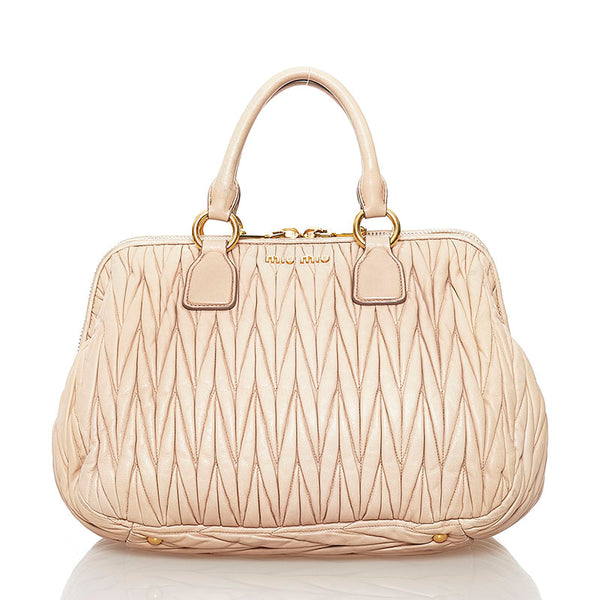 ミュウミュウ マテラッセ　 ハンドバッグ ショルダーバッグ 2WAY ピンクベージュ レザー レディース MIUMIU 【中古】