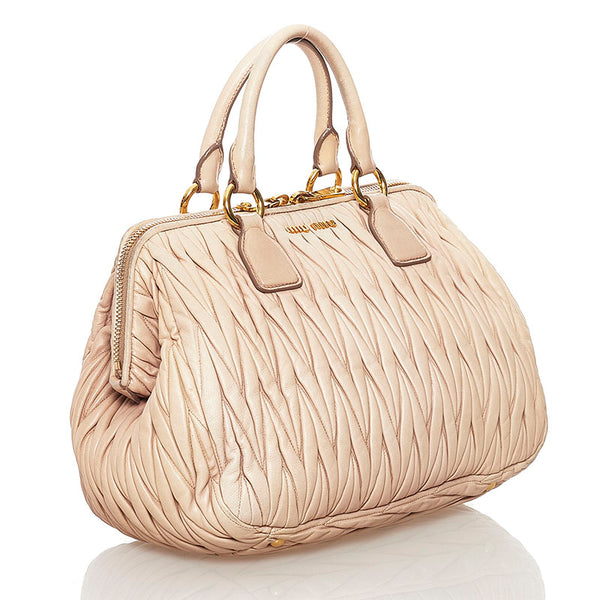 ミュウミュウ マテラッセ　 ハンドバッグ ショルダーバッグ 2WAY ピンクベージュ レザー レディース MIUMIU 【中古】