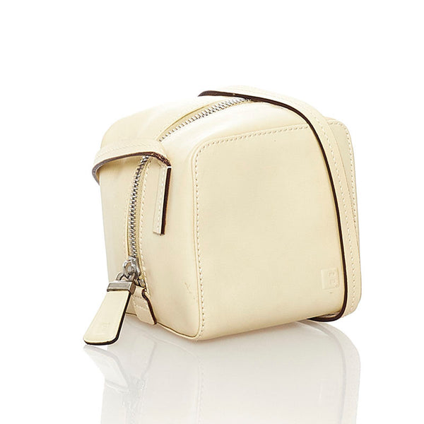 バリー キューブ 斜め掛け ミニ ショルダーバッグ ポシェット ベージュ レザー レディース BALLY 【中古】