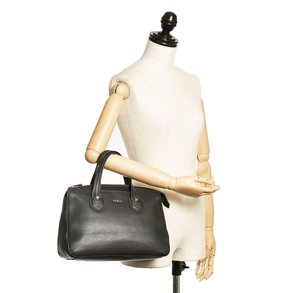 フルラ ハンドバッグ ブラック レザー レディース Furla 【中古】